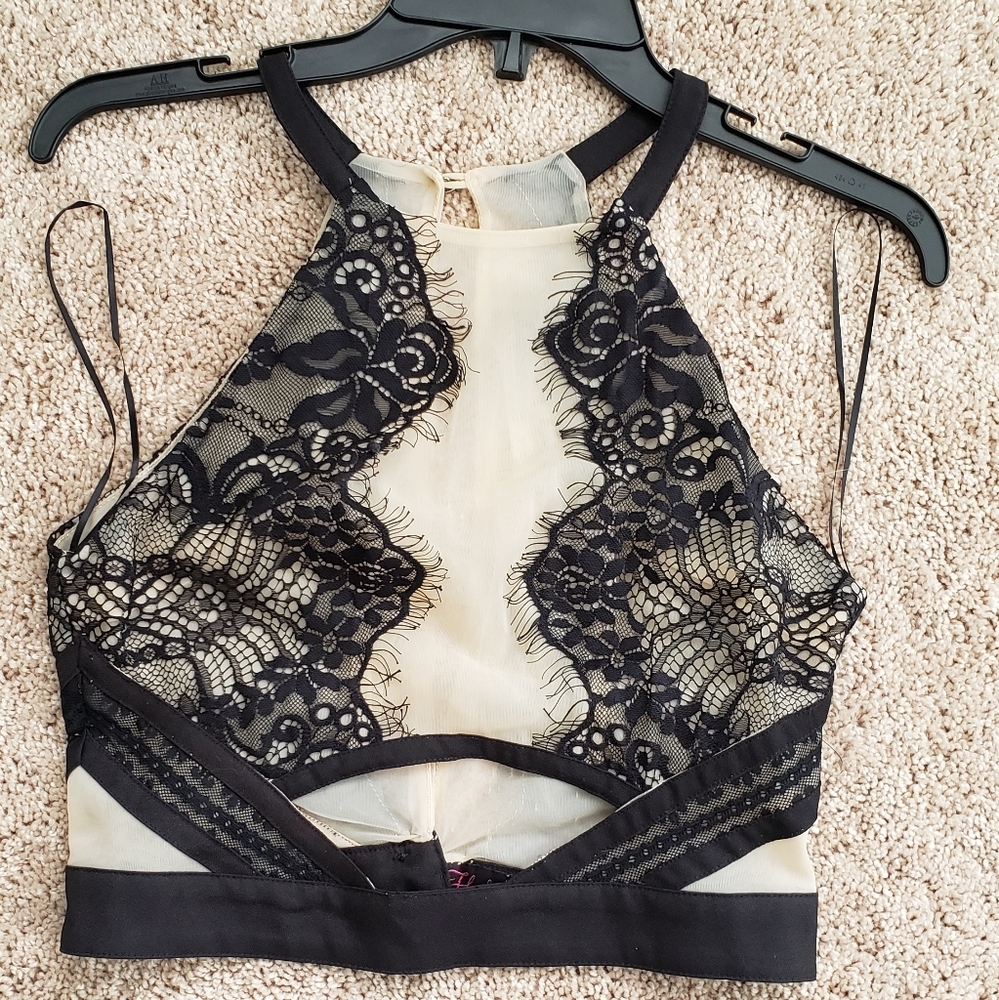 Sexy Black-Beige Crop Blouse